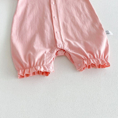 Design Summer Baby Kids Girls Short Sleeves Solid Color Pink Rompers