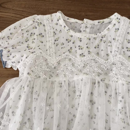 Summer Arrival Baby Girls Short Sleeves Floral Pattern Tulle Decorated Bodysuit, MyKids-USA®, Bodysuits, MyKids-USA -  -  -  -  -  -  - .