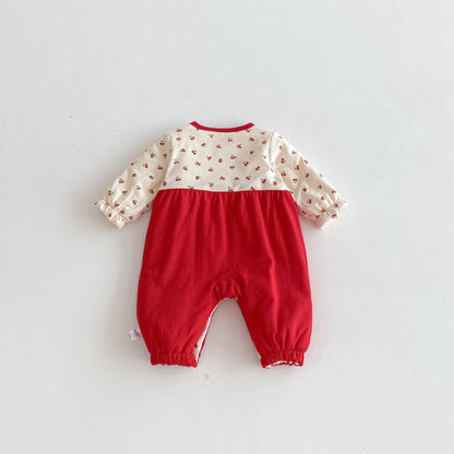 Autumn and Winter Arrival Baby Girls Long Sleeves Cherry Pattern Color Patchwork Rompers, MyKids-USA®, Baby One-Pieces, MyKids-USA -  -  -  -  -  -  - .