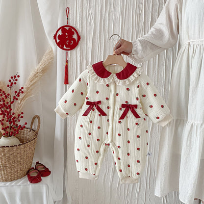 Winter Arrival Baby Girls Long Sleeves Strawberry Pattern Fleece-line Warm Rompers, MyKids-USA®, Baby One-Pieces, MyKids-USA -  -  -  -  -  -  - 