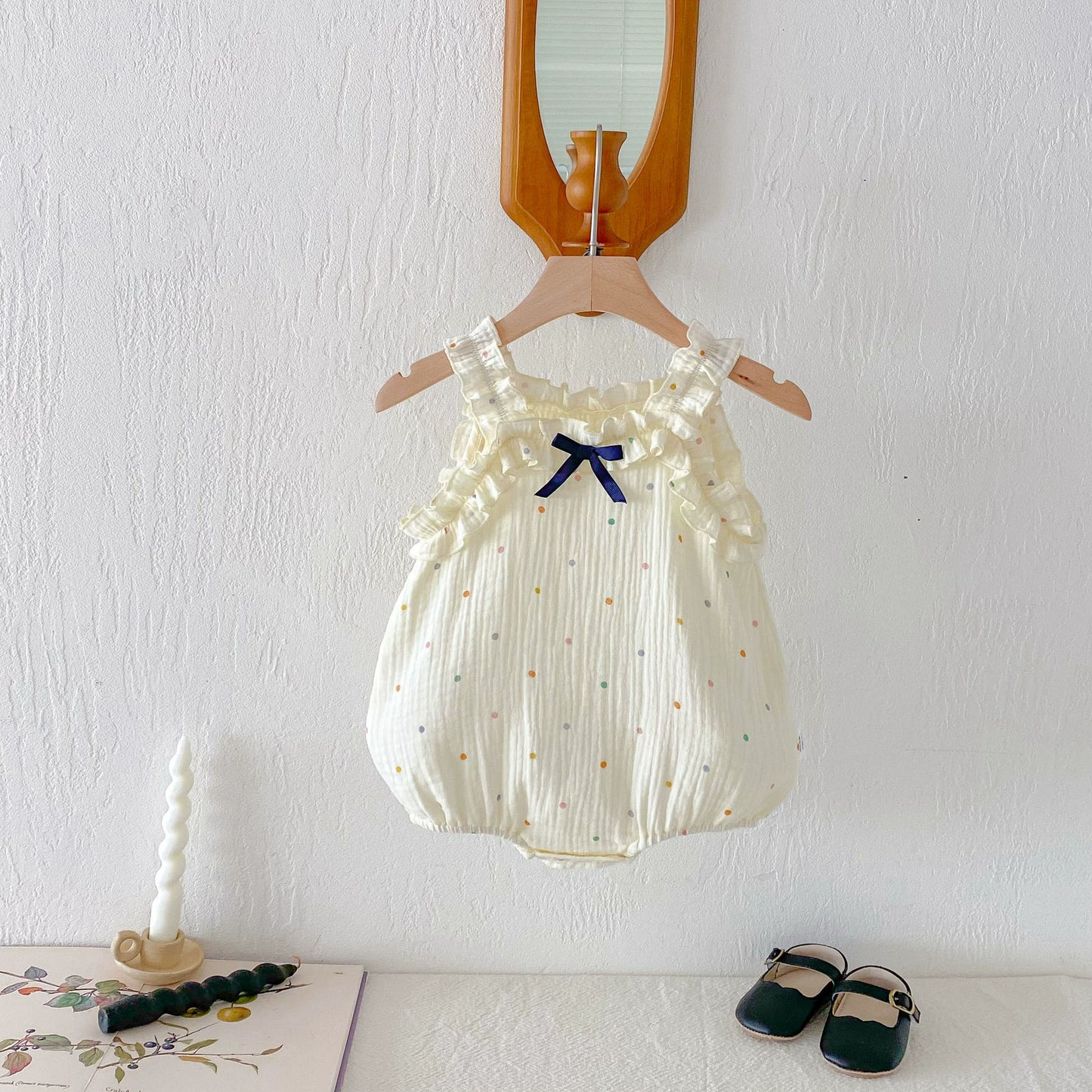 Summer Arrival Baby Girls Sleeveless Butterfly-bow Decorated Onesies with Colorful Dots Pattern, MyKids-USA®, Baby One-Pieces, MyKids-USA -  -  -  -  -  -  - 