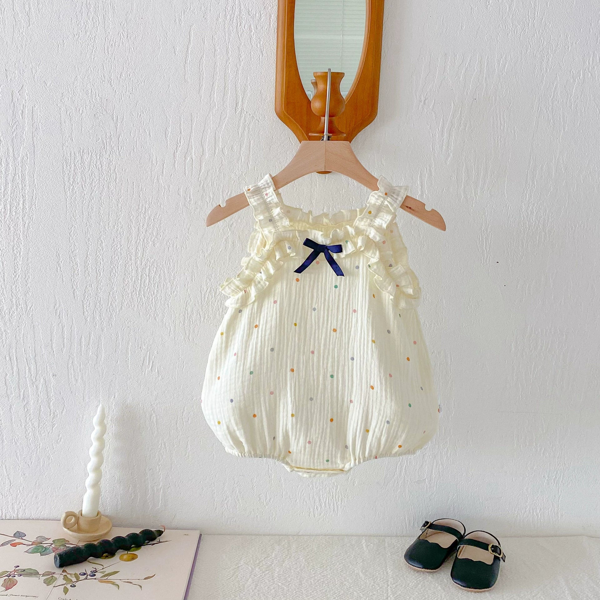 Summer Arrival Baby Girls Sleeveless Butterfly-bow Decorated Onesies with Colorful Dots Pattern, MyKids-USA®, Baby One-Pieces, MyKids-USA -  -  -  -  -  -  - 