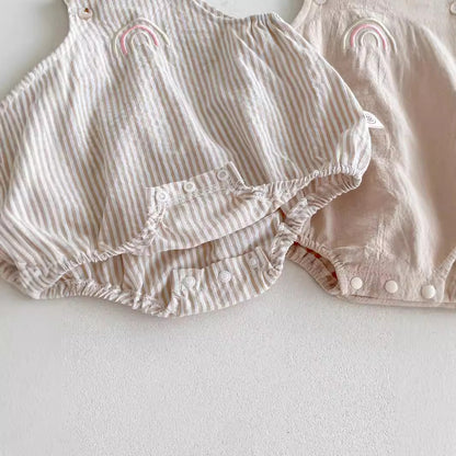 Summer Hot Selling Baby Kids Unisex Sleeveless Rainbow Embroidered Strap Overalls and Striped T-Shirt Clothing Set, MyKids-USA®, Baby & Toddler Outfits, MyKids-USA -  -  -  -  -  -  - 