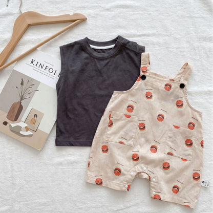 Arrival Summer Baby Kids Sleeveless Vest and Cartoon Overalls Clothing Set