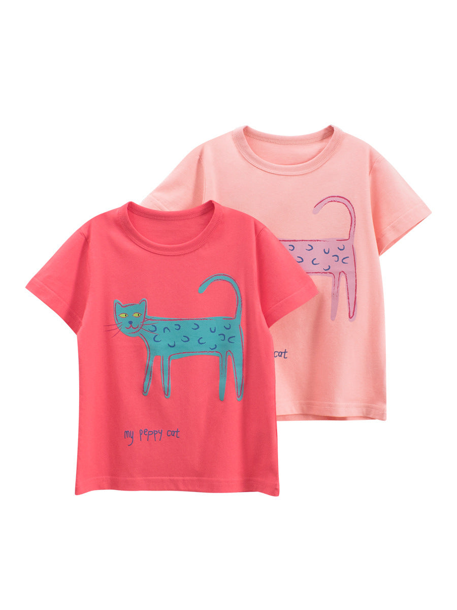 Summer Girls’ Cartoon and Letters Pattern T-shirt in European and American Style
