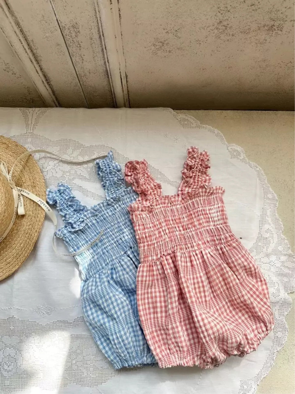 Summer Arrival Baby Girls Sleeveless Plaid Pattern Bodysuit