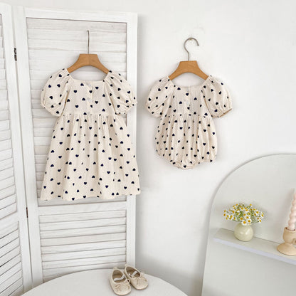 Summer Girls Cute Hearts Pattern Square Neck Onesies and Dress – Princess Sister Matching Set, MyKids-USA®, Baby & Toddler Outfits, MyKids-USA -  -  -  -  -  -  - .
