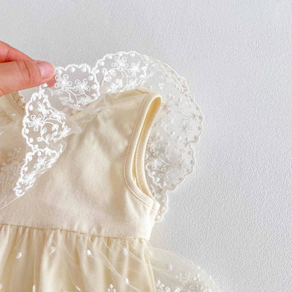 Summer Arrival Baby Girls Cute Floral Pattern Embroidered Tulle Patchwork Sleeveless Onesies, MyKids-USA®, Baby One-Pieces, MyKids-USA -  -  -  -  -  -  - 