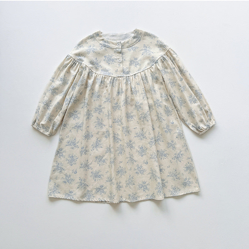 Arrival Autumn Girls Cute Flowers Pattern Long Sleeves Crew Neck Casual Loose Dress, MyKids-USA®, Baby & Toddler Dresses, MyKids-USA - Size/Age - 90 (12-24M) - Color - Blue -  -  - TR2508272201-A