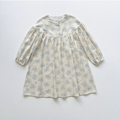 Arrival Autumn Girls Cute Flowers Pattern Long Sleeves Crew Neck Casual Loose Dress, MyKids-USA®, Baby & Toddler Dresses, MyKids-USA - Size/Age - 90 (12-24M) - Color - Blue -  -  - TR2508272201-A