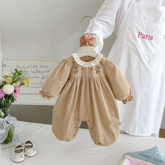 Baby Girls Long Sleeves Casual Flowers Embroidered Rompers