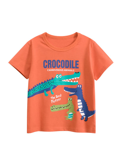 Summer Boys and Girls’ Cartoon and Letters Pattern T-shirt in European and American Style