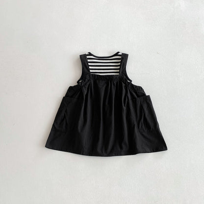 Arrival Summer Baby Girls Sleeveless Striped Vest and Black Dress Clothing Set