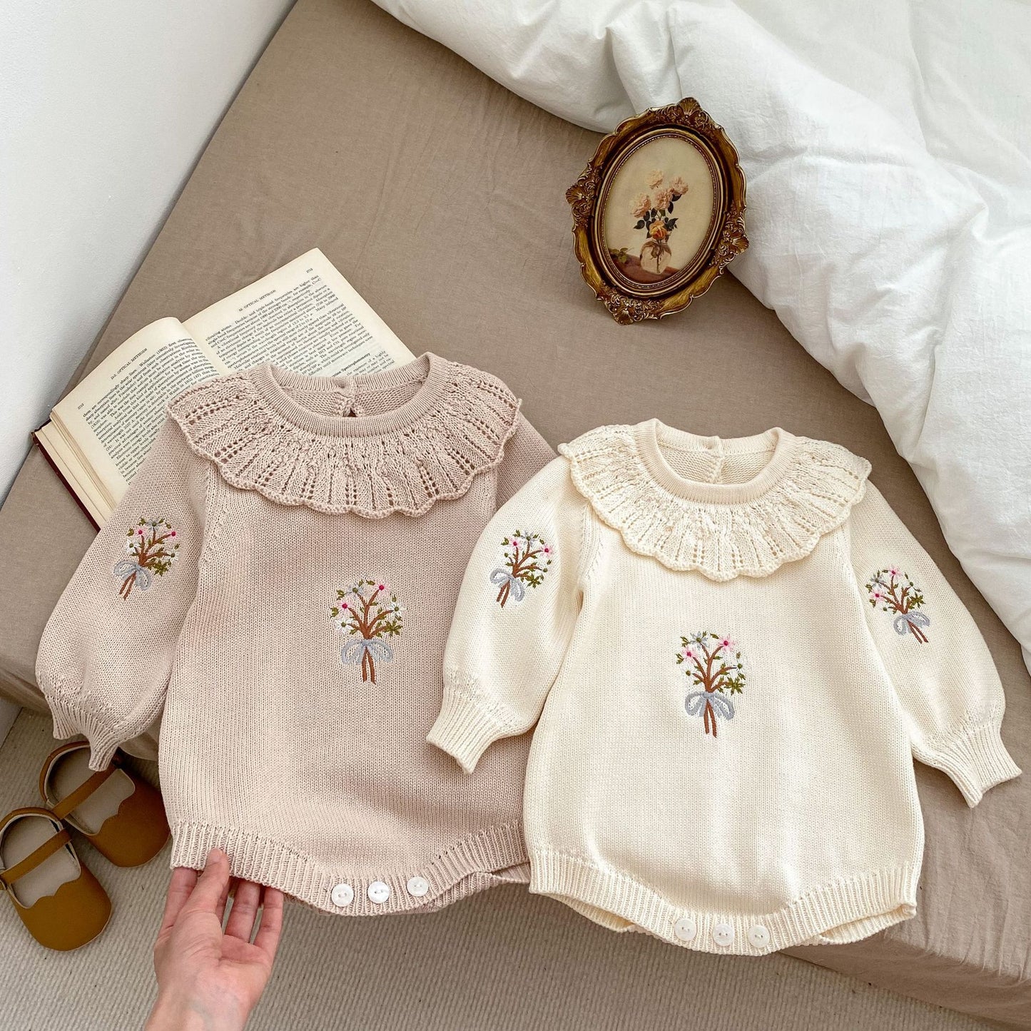 Autumn Embroidered Pattern Knitted Onesies