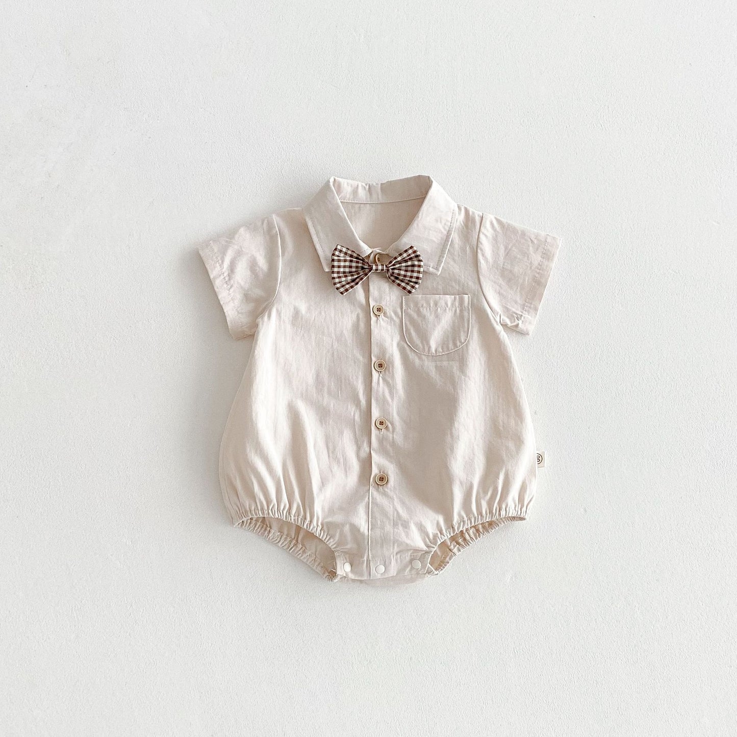 Summer Arrival Baby Boys Short Sleeves Solid Color Turn-down Bodysuit, MyKids-USA®, Bodysuits, MyKids-USA - Size/Age - 66 (3-6M) - Color - Beige -  -  - TR2603171538-A.