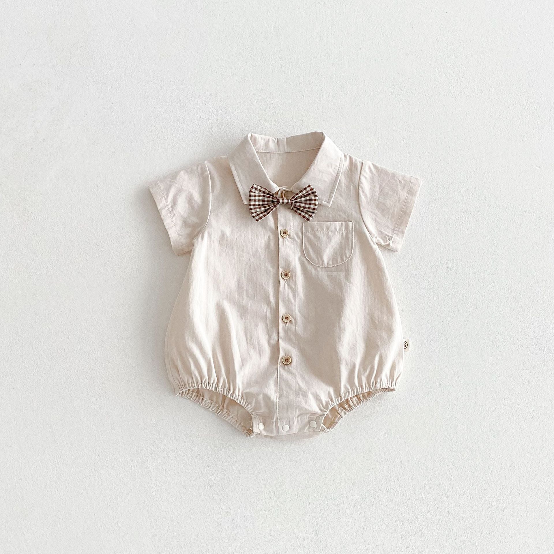 Summer Arrival Baby Boys Short Sleeves Solid Color Turn-down Bodysuit, MyKids-USA®, Bodysuits, MyKids-USA - Size/Age - 66 (3-6M) - Color - Beige -  -  - TR2603171538-A.