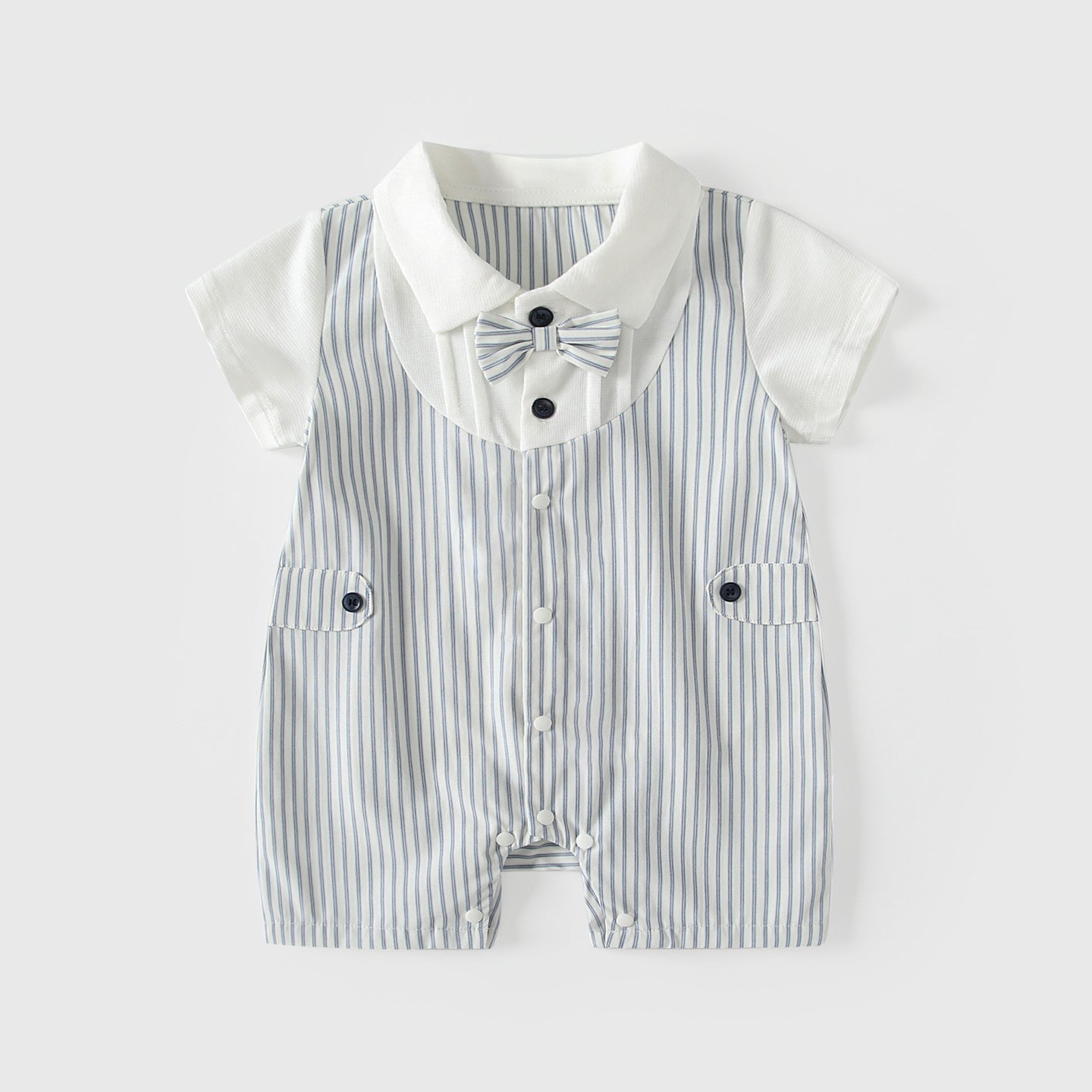 Summer Arrival Baby Boys Short Sleeves Color Patchwork Striped Rompers Bodysuits