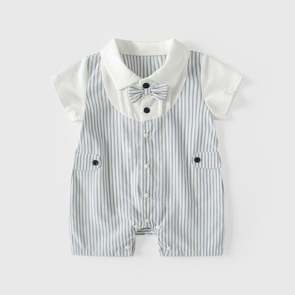 Summer Arrival Baby Boys Short Sleeves Color Patchwork Striped Rompers Bodysuits