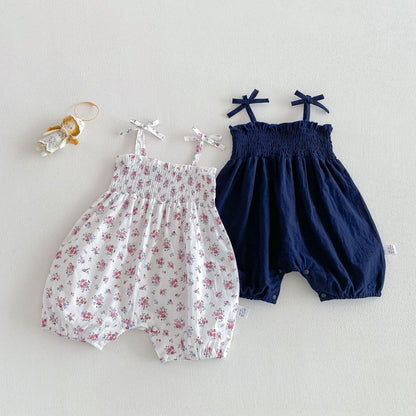 Summer Arrival Baby Girls Sleeveless Floral or Solid Color Strap Rompers, MyKids-USA®, Baby & Children's One-Pieces, MyKids-USA -  -  -  -  -  -  - .
