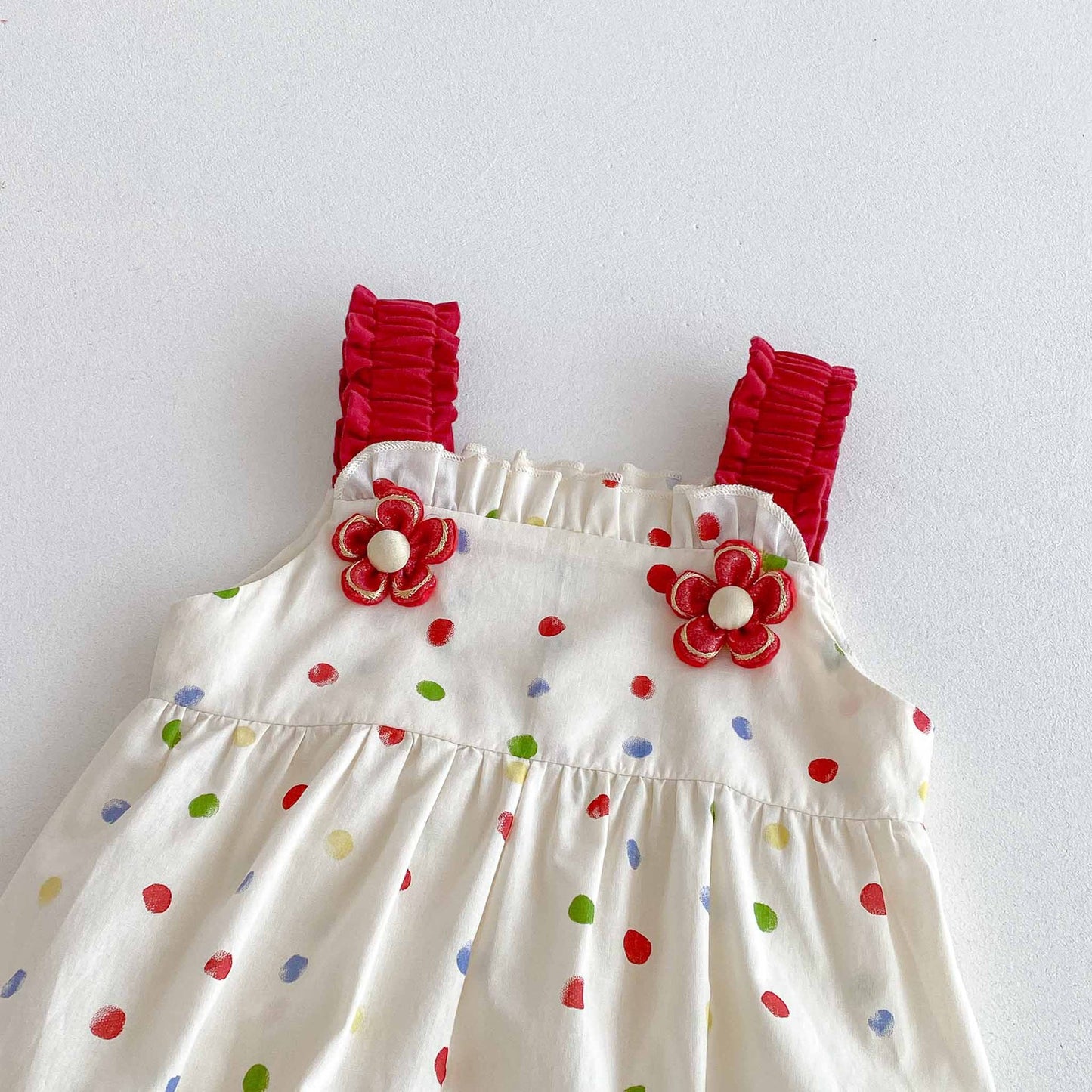 Summer Arrival Baby Girls Cute Sleeveless Colorful Dots Pattern Strap Onesies, MyKids-USA®, Baby One-Pieces, MyKids-USA -  -  -  -  -  -  - 