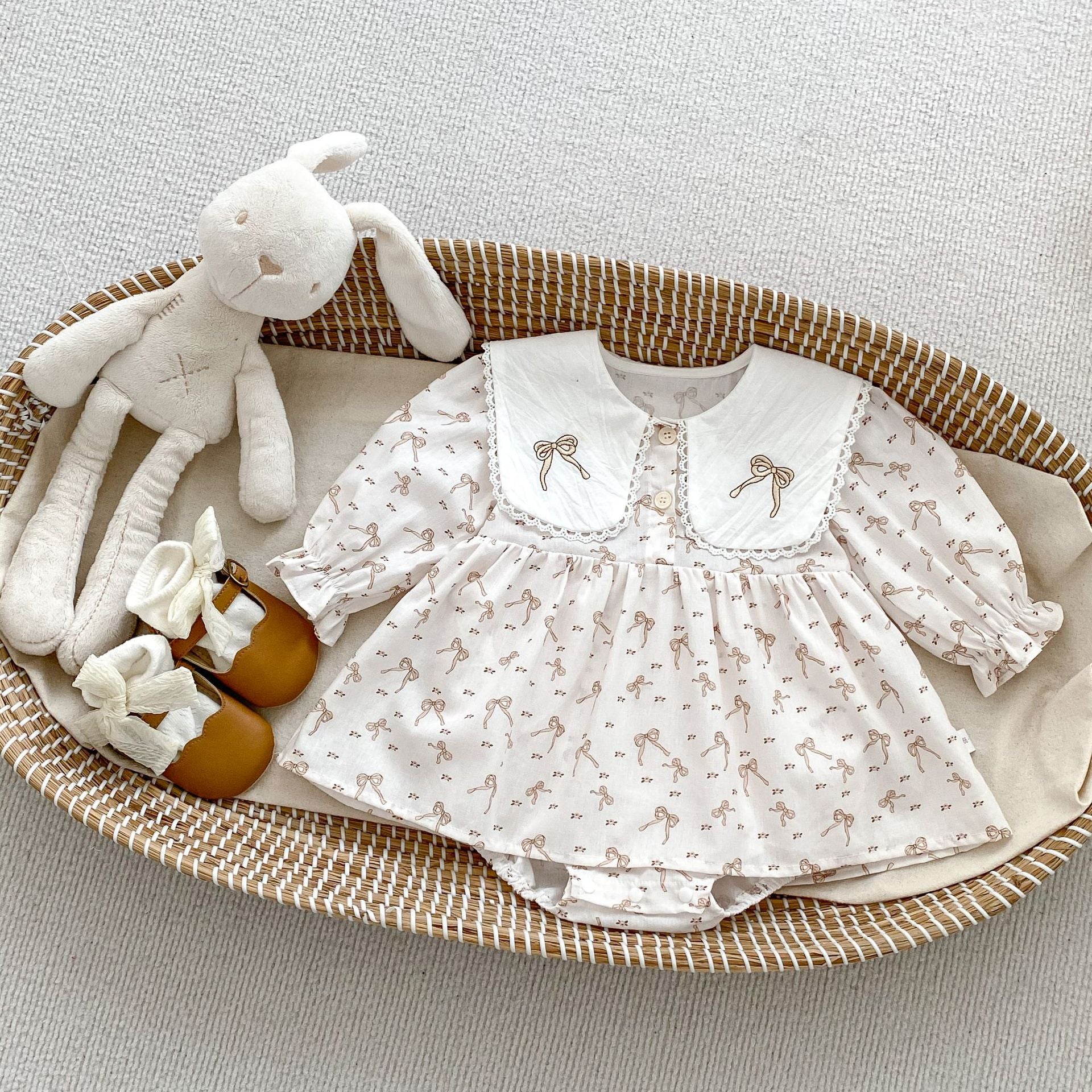 Spring Arrival Baby Girls Long Sleeves Butterfly-Bows Pattern Onesies Bodysuits Dress, MyKids-USA®, Baby One-Pieces, MyKids-USA - Size/Age - 66 (3-6M) - Coloe - Beige -  -  - TR2501112223-A