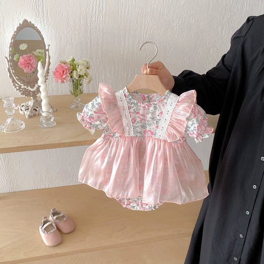 Summer Arrival Baby Girls Color Patchwork Floral Short Sleeves Tulle Onesies Dress, MyKids-USA®, Baby & Toddler Dresses, MyKids-USA - Size/Age - 66 (3-6M) - Color - Pink -  -  - TR2506242332-A