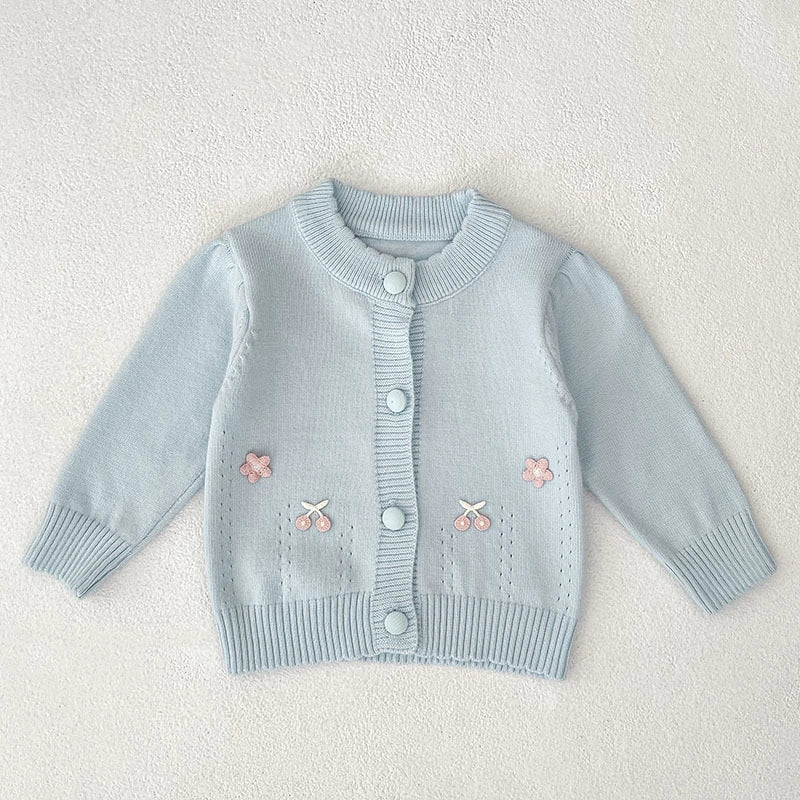 Autumn Arrival Baby Girls Comfortable Flowers and Fruits Decorated Knitted Long Sleeves Cardigan, MyKids-USA®, Cardigans, MyKids-USA - Size/Age - 66 (3-6M) - Color - Blue -  -  - TR2507282348-B