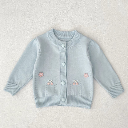 Autumn Arrival Baby Girls Comfortable Flowers and Fruits Decorated Knitted Long Sleeves Cardigan, MyKids-USA®, Cardigans, MyKids-USA - Size/Age - 66 (3-6M) - Color - Blue -  -  - TR2507282348-B