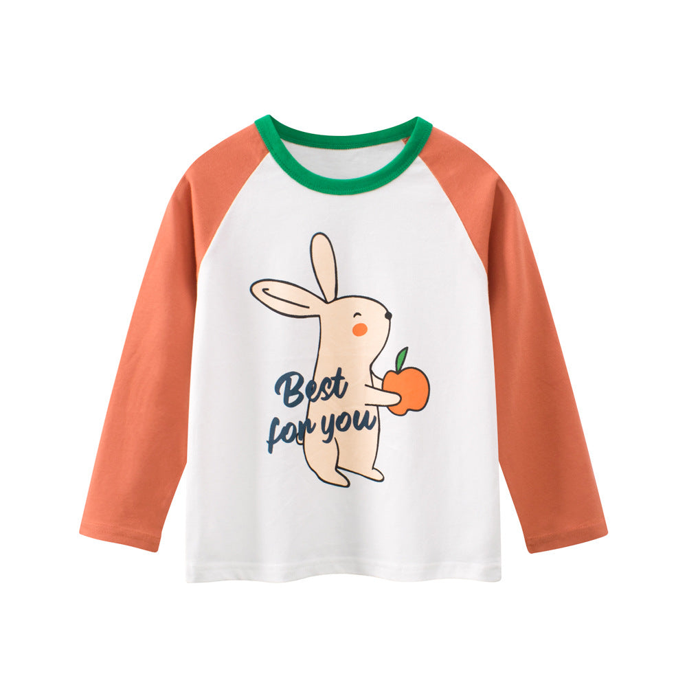 Autumn Baby Kids Girls Letters and Cartoon Print Long Sleeves Crew Neck Color Patchwork Top Shirt, MyKids-USA®, Baby & Toddler Tops, MyKids-USA - Size/Age - 90 (12-24M) - Color - Orange -  -  - TR2508242159-A