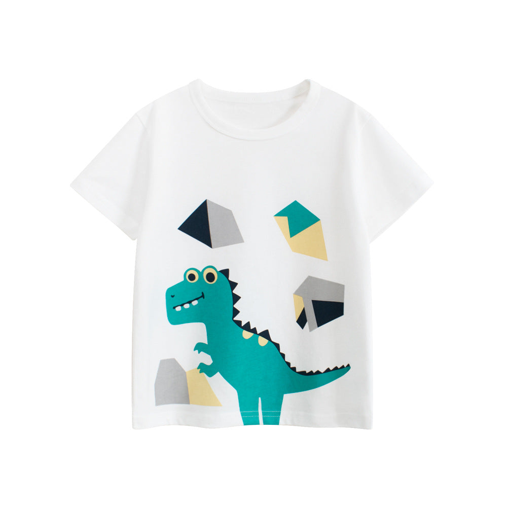 Summer Boys’ Animals Cartoon and Geometric Pattern T-shirt in European and American Style, MyKids-USA®, Baby & Toddler Tops, MyKids-USA - Size/Age - 90 (12-24M) - Color - Beige -  -  - TR2506101745-A