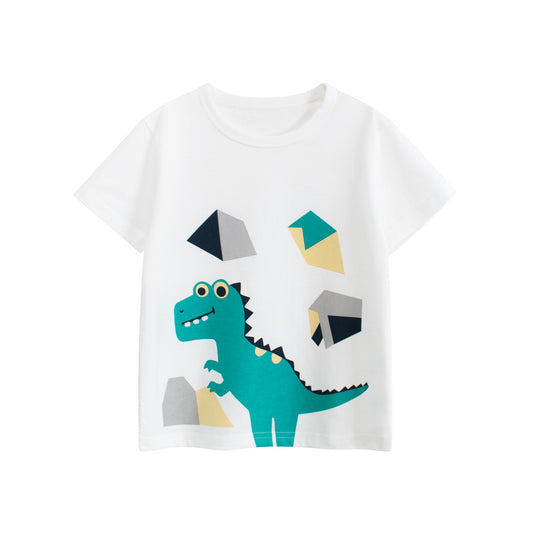 Summer Boys’ Animals Cartoon and Geometric Pattern T-shirt in European and American Style, MyKids-USA®, Baby & Toddler Tops, MyKids-USA - Size/Age - 90 (12-24M) - Color - Beige -  -  - TR2506101745-A
