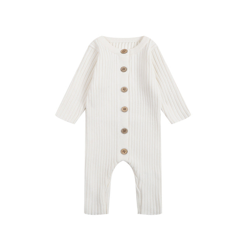 Hot Selling Autumn Baby Kids Long Sleeves Solid Color Single Breasted Rompers