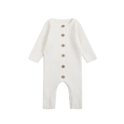 Hot Selling Autumn Baby Kids Long Sleeves Solid Color Single Breasted Rompers
