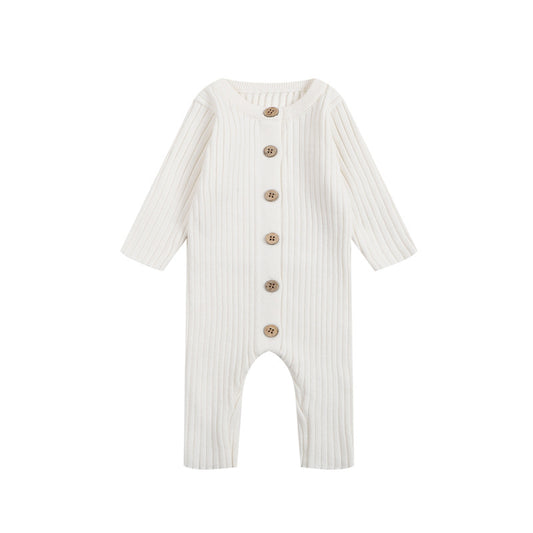 Hot Selling Autumn Baby Kids Long Sleeves Solid Color Single Breasted Rompers