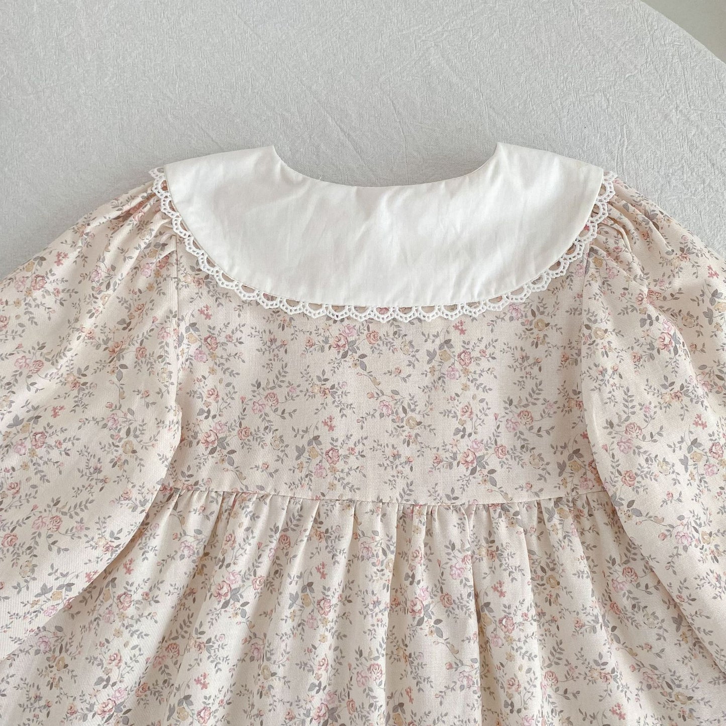 Arrival Spring and Autumn Flowers Pattern Baby Kids Girls Peter Pan Collar Onesies and Dress – Princess Sister Matching Set