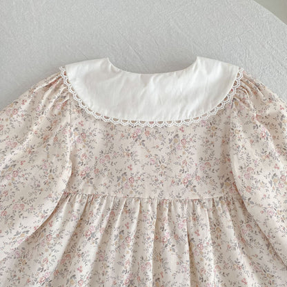 Arrival Spring and Autumn Flowers Pattern Baby Kids Girls Peter Pan Collar Onesies and Dress – Princess Sister Matching Set