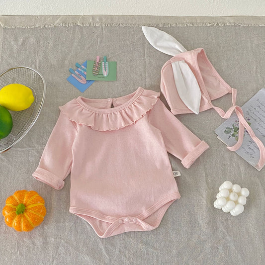 Autumn Arrival Baby Girls Long Sleeves Pink Onesies with Rabbit Hat, MyKids-USA®, Baby One-Pieces, MyKids-USA - Size/Age - 66 (3-6M) - Color - Pink -  -  - TR2509212342-A