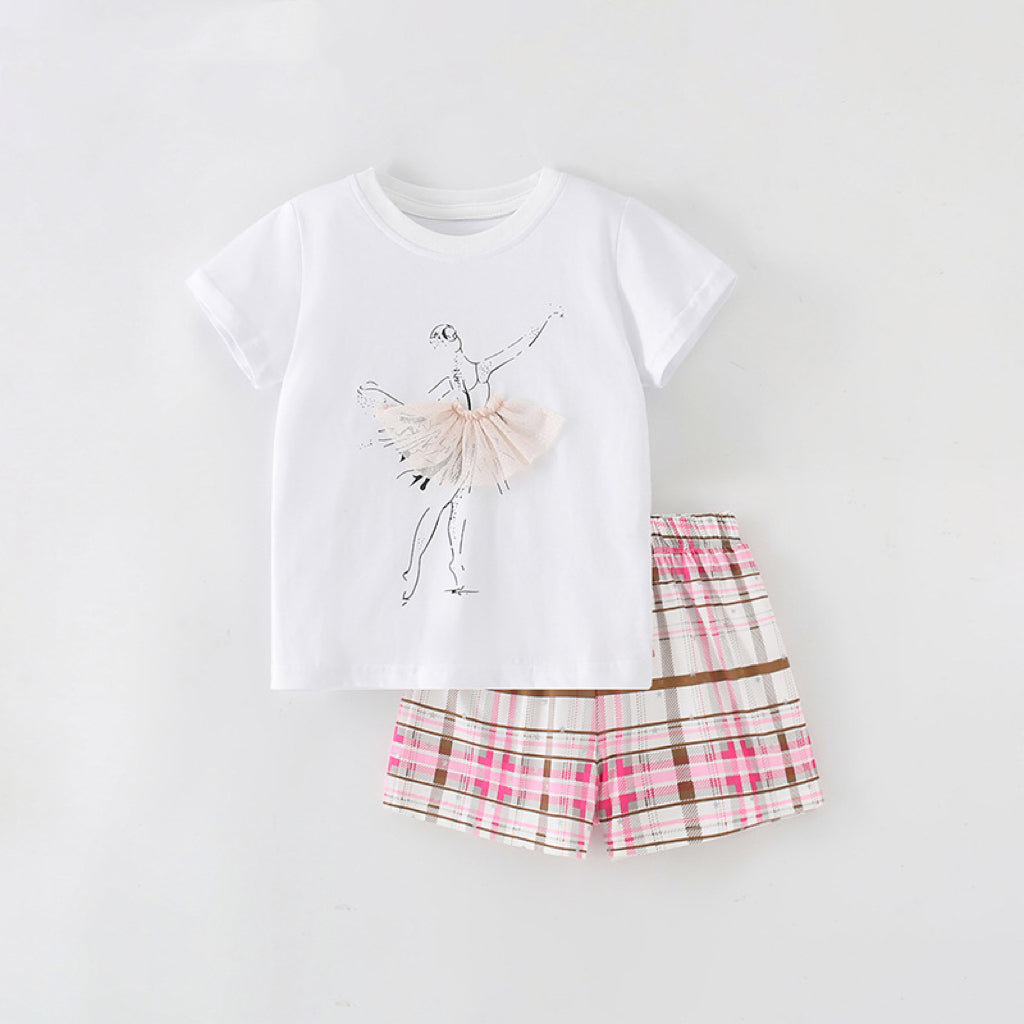 Baby Ballet Girl Print Pattern Summer Comfy Sets