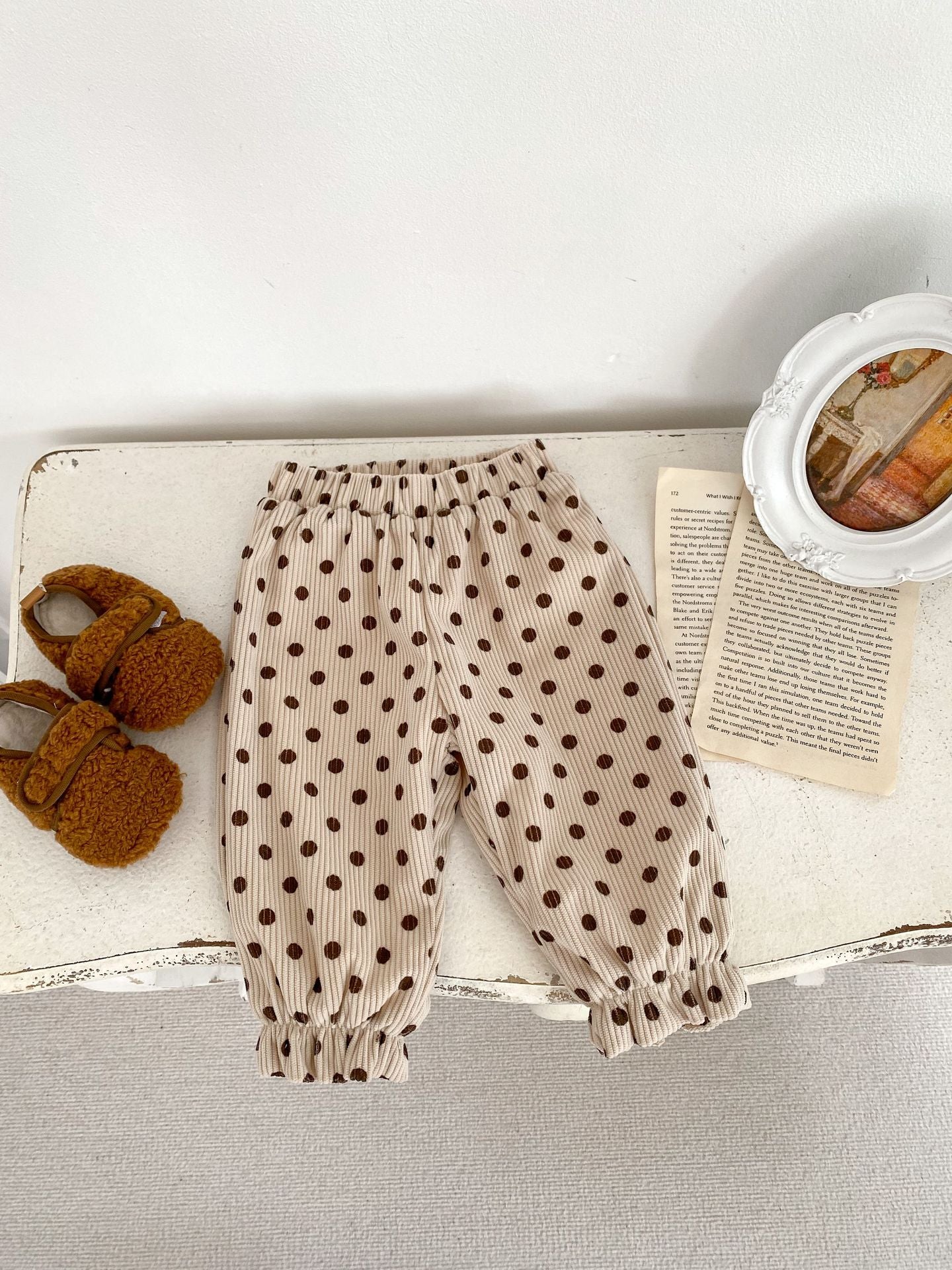 New Arrival Winter Baby Polka Dots Corduroy Fabric Long Pants