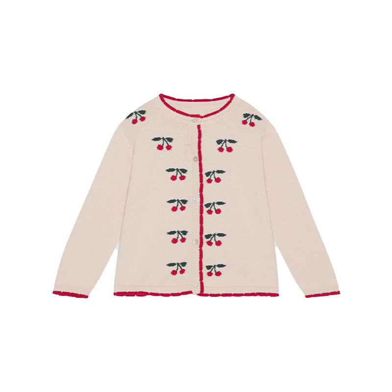 Cherry Embroidered Design Cute Cardigan, MyKids-USA®, Baby & Toddler Outerwear, MyKids-USA - Size/Age - 73 (6-9M) - Color - Beige -  -  - JM2308212243-A