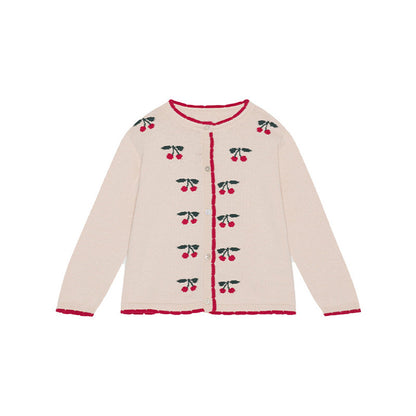 Cherry Embroidered Design Cute Cardigan, MyKids-USA®, Baby & Toddler Outerwear, MyKids-USA - Size/Age - 73 (6-9M) - Color - Beige -  -  - JM2308212243-A