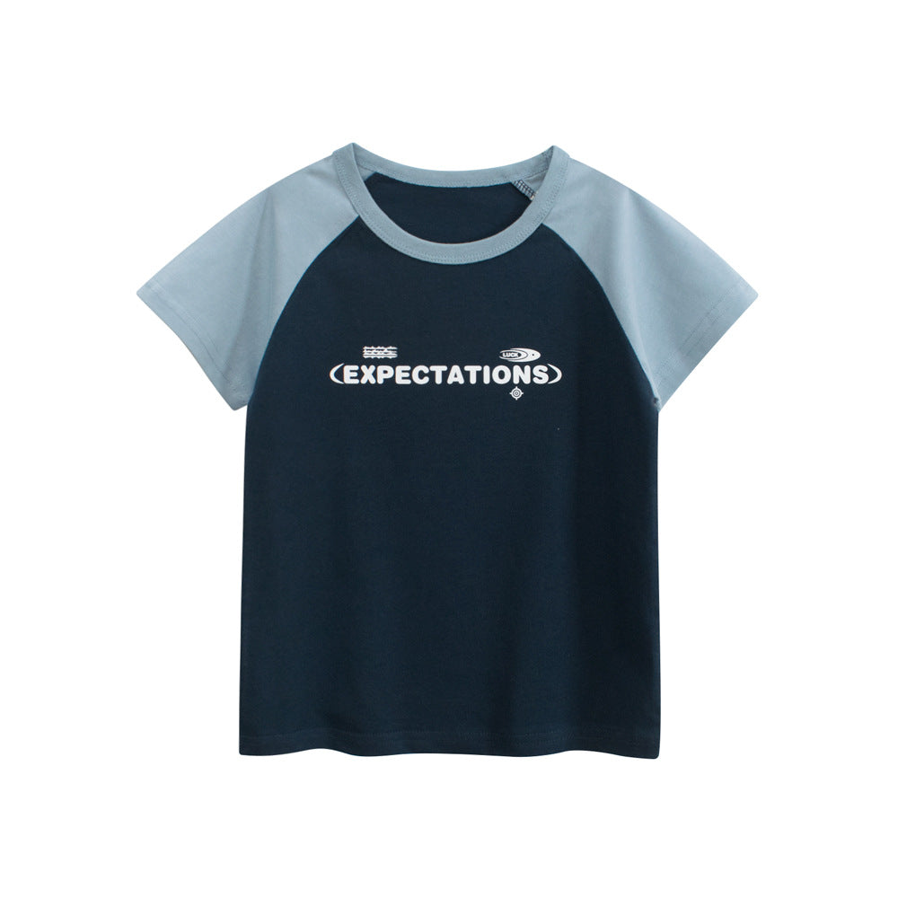 Summer Boys’ Letters Pattern Color Patchwork T-shirt in European and American Style, MyKids-USA®, Baby & Toddler Tops, MyKids-USA - Size/Age - 90 (12-24M) - Color - Blue -  -  - TR2504271627-A