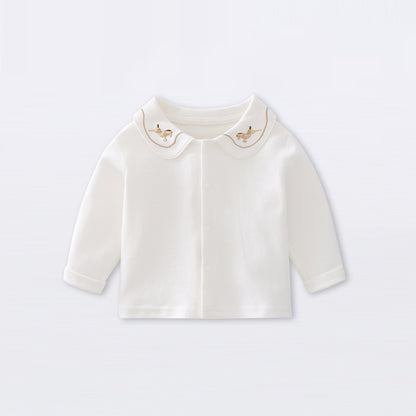 Arrival Spring and Autumn Baby Kids Girls Embroidered Pattern Collar Shirt