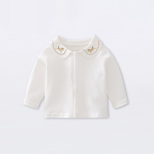 Arrival Spring and Autumn Baby Kids Girls Embroidered Pattern Collar Shirt