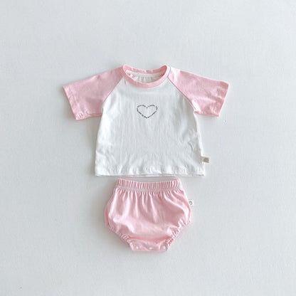 Summer Hot Selling Baby Kids Girls Short Sleeves Heart Pattern T-shirt and Bloomers Clothing Set, MyKids-USA®, Baby & Toddler Outfits, MyKids-USA -  -  -  -  -  -  - 