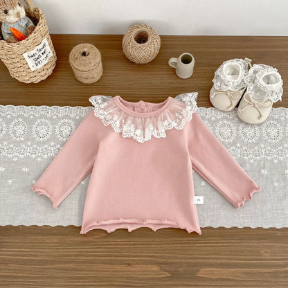 Autumn Arrival Baby Girls Color Patchwork Long Sleeves Lace Embroidered Pattern Collar Top, MyKids-USA®, Shirts, MyKids-USA -  -  -  -  -  -  - 