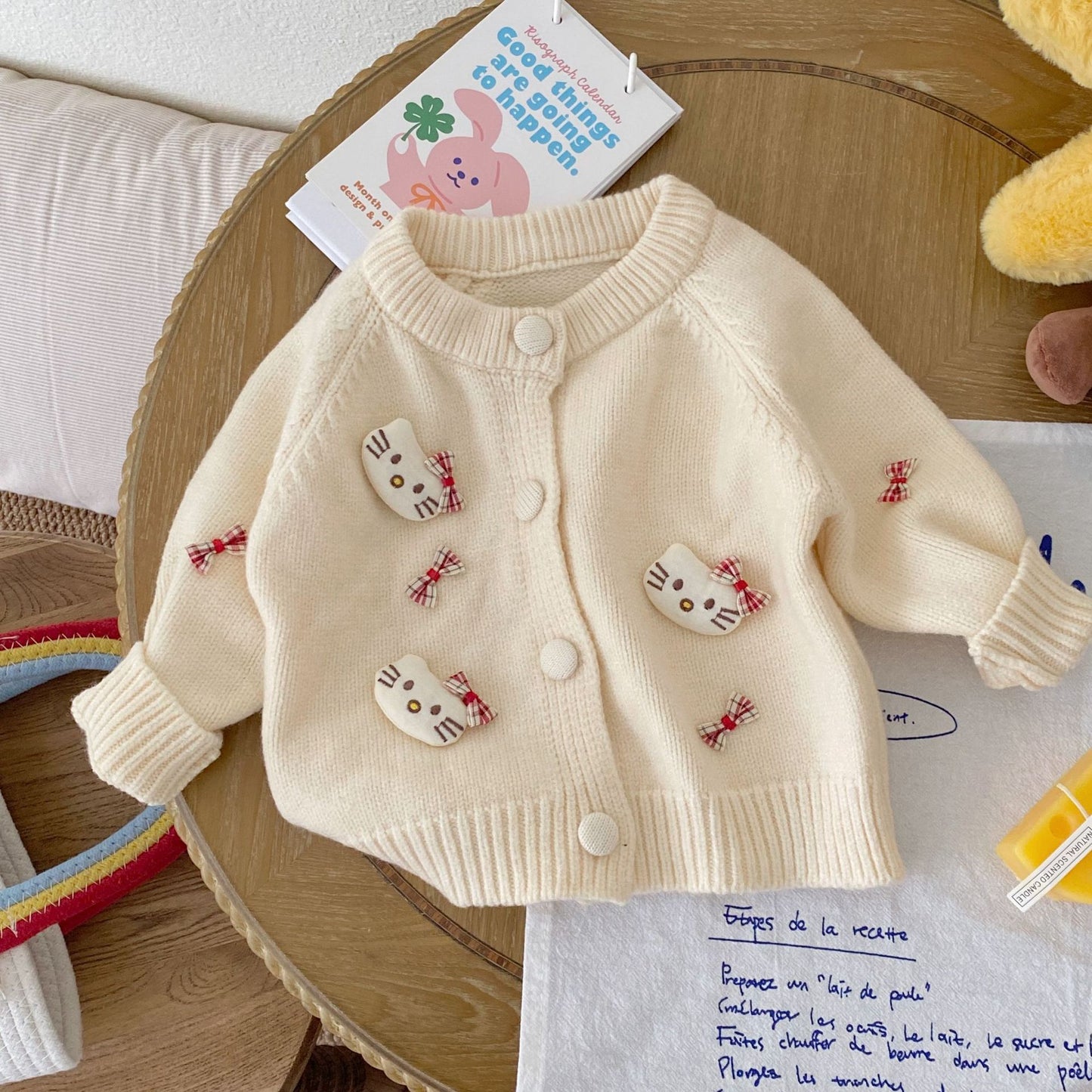 Autumn and Winter Arrival Baby Kids Girls Cartoon and Geometric Pattern Long Sleeves Casual Cardigan, MyKids-USA®, Cardigans, MyKids-USA - SIze/Age - 73 (6-9M) - Color - Beige -  -  - TR2510282317-A