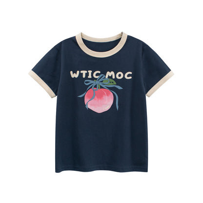 Summer Girls’ Fruits and Letters Pattern T-shirt in European and American Style, MyKids-USA®, T-Shirts, MyKids-USA - Size/Age - 90 (12-24M) - Color - Blue -  -  - TR2604072230-A.