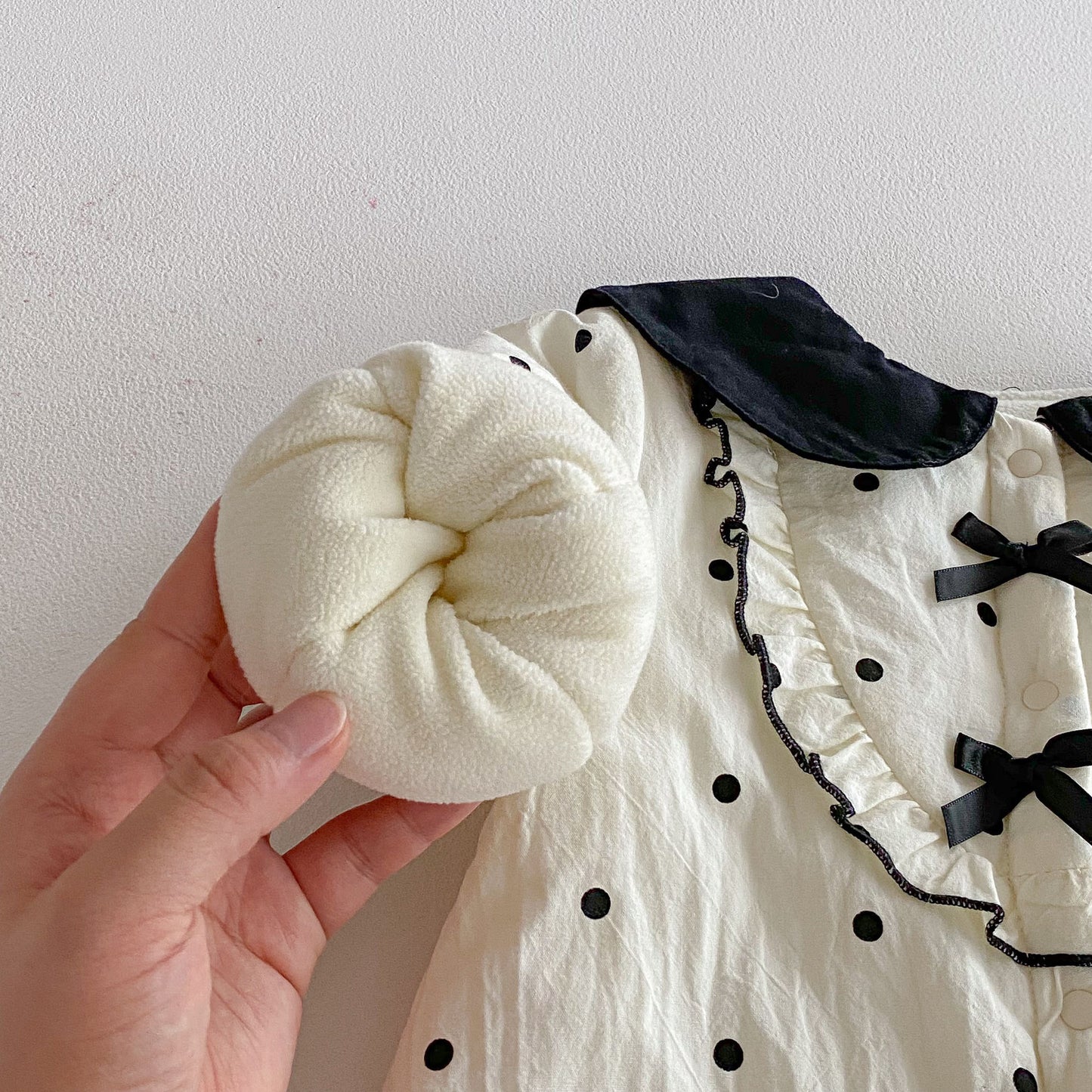 Winter Arrival Baby Girls Long Sleeves Dots Pattern Fleece-lined Warm Rompers, MyKids-USA®, Baby One-Pieces, MyKids-USA -  -  -  -  -  -  - 