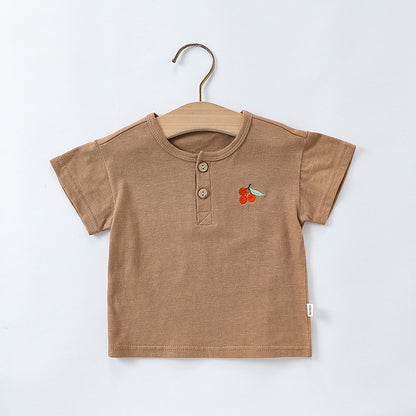 Summer Baby Kids Unisex Fruits Embroidered Pattern Short Sleeves T-shirt and Teddy Pattern Rompers Overalls Clothing Set, MyKids-USA®, Baby & Toddler Outfits, MyKids-USA -  -  -  -  -  -  - 